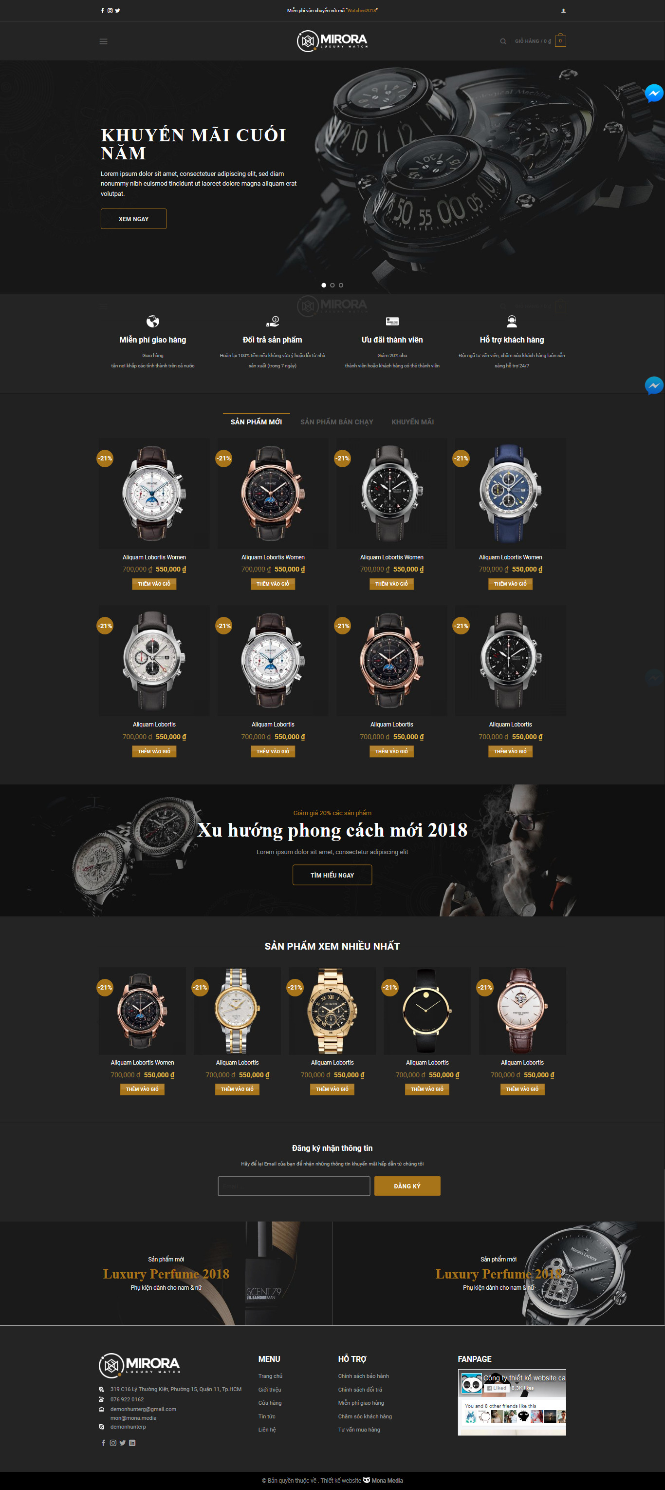 Mẫu website cửa hàng đồng hồ tương tự Mirora