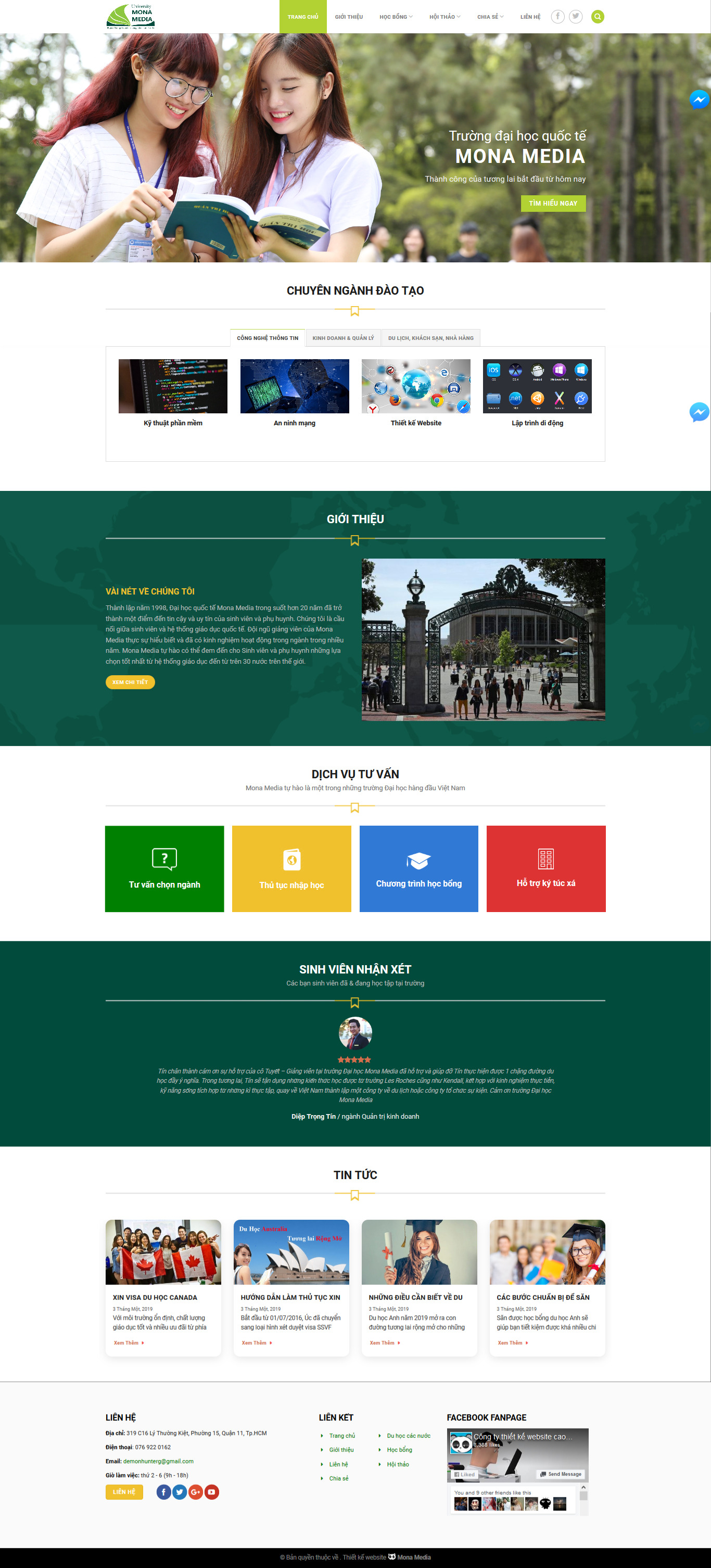 Mẫu website trường đại học tương tự GreenUni
