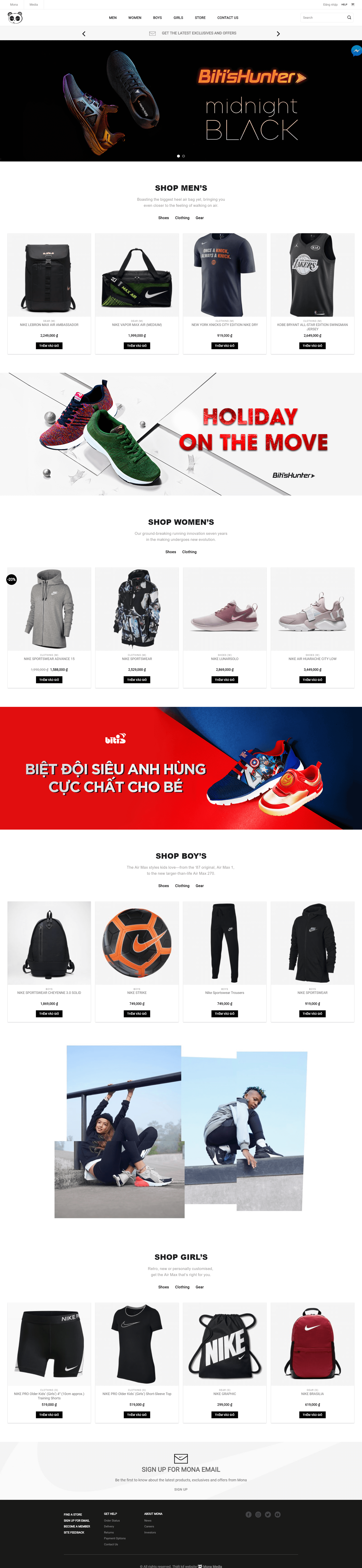 Mẫu website kinh doanh đồ thể thao – giày tương tự Bitis