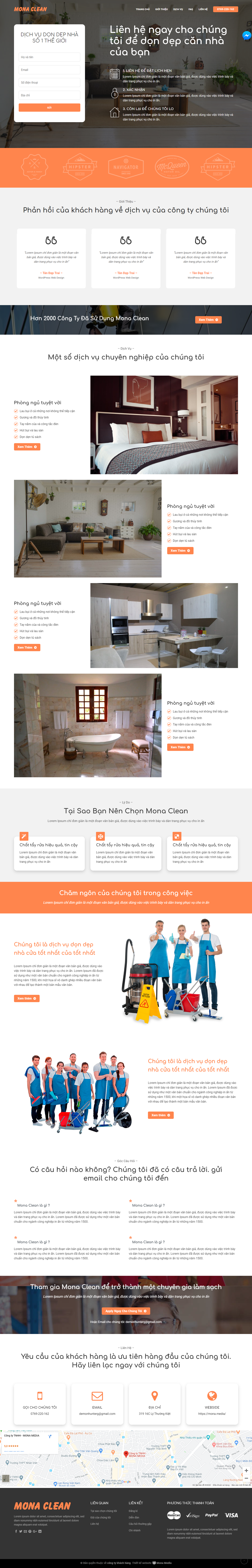 Mẫu website Dịch vụ vệ sinh giúp việc nhà tương tự Cleanaa