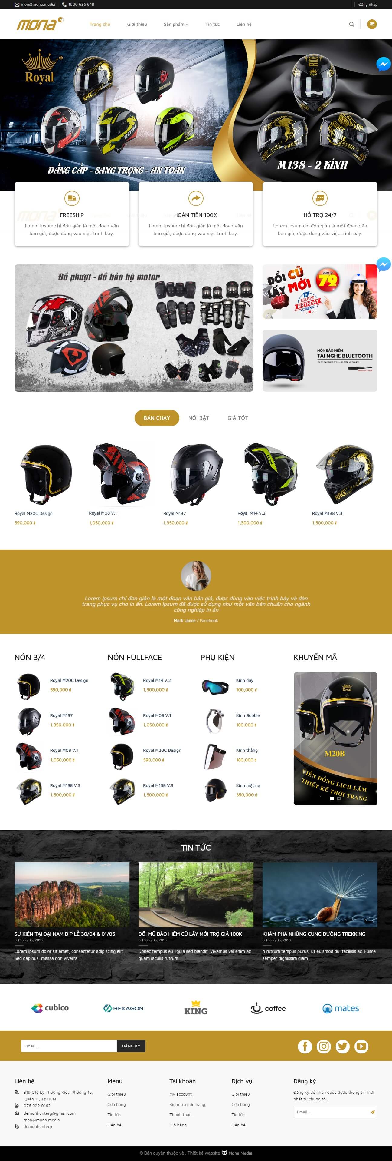 Mẫu website bán mũ nón bảo hiểm