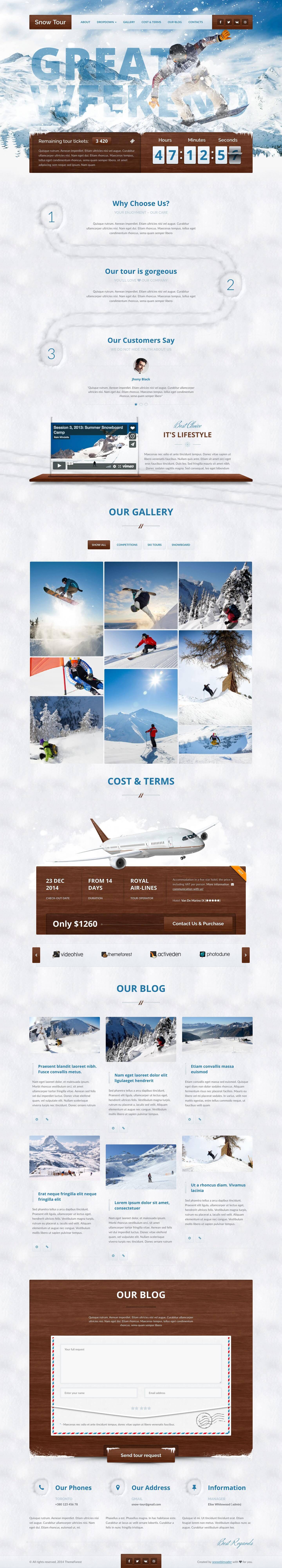 Mẫu website du lịch trượt tuyết