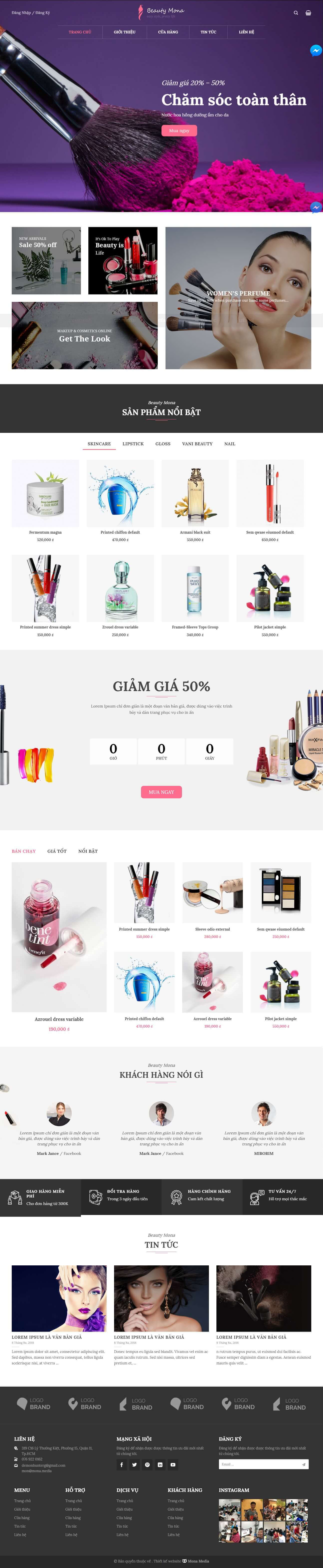 Mẫu website tương tự Vani Beauty – bán mỹ phẩm
