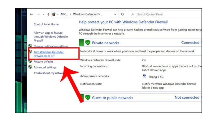 Tắt tường lửa để khắc phục lỗi không truy cập được trang web