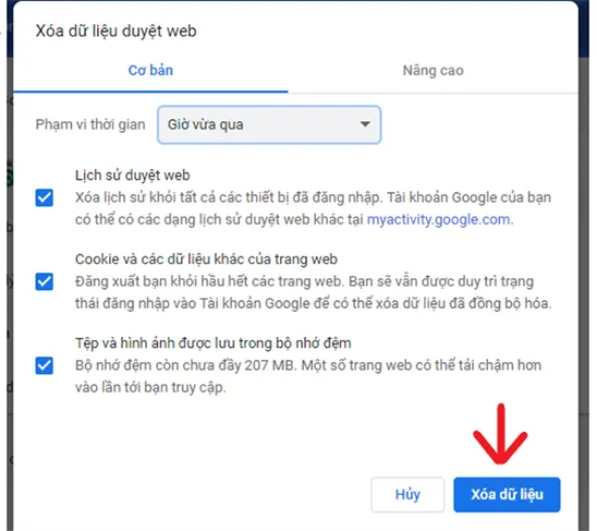 Xóa lịch sử duyệt web, cache