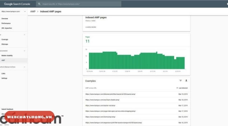 Google AMP hiển thị trong Google Console