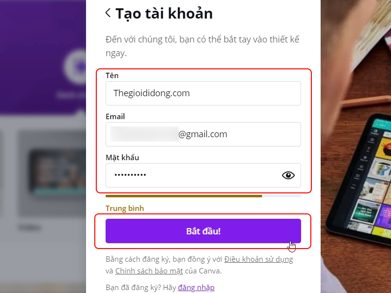 Đăng ký tài khoản Canva