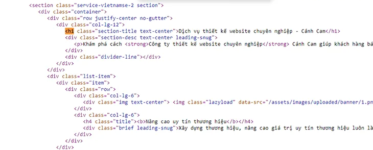 View Source website để kiểm tra thẻ Heading