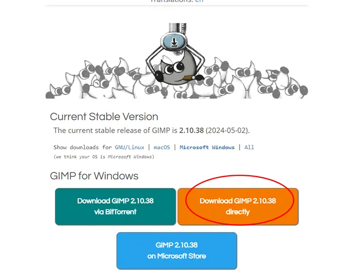 Nếu trên máy tính bạn chọn "Download GIMP directly"