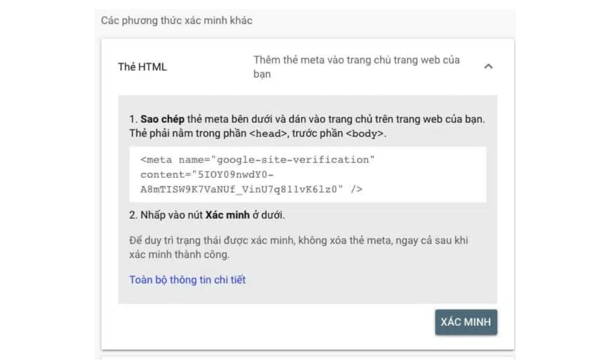 Dán đoạn code vào heading để xác minh