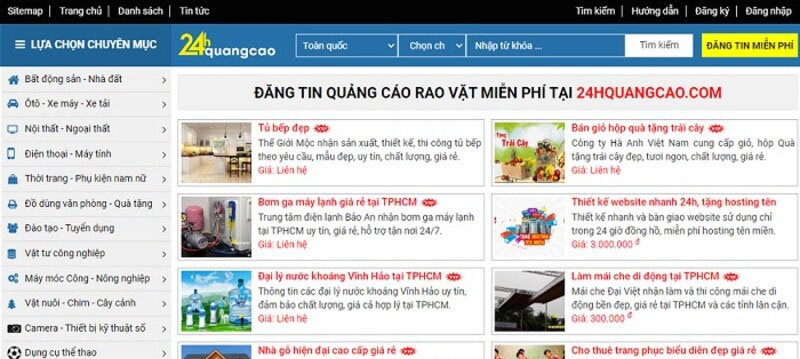 Website rao vặt giới thiệu nhiều mặt hàng