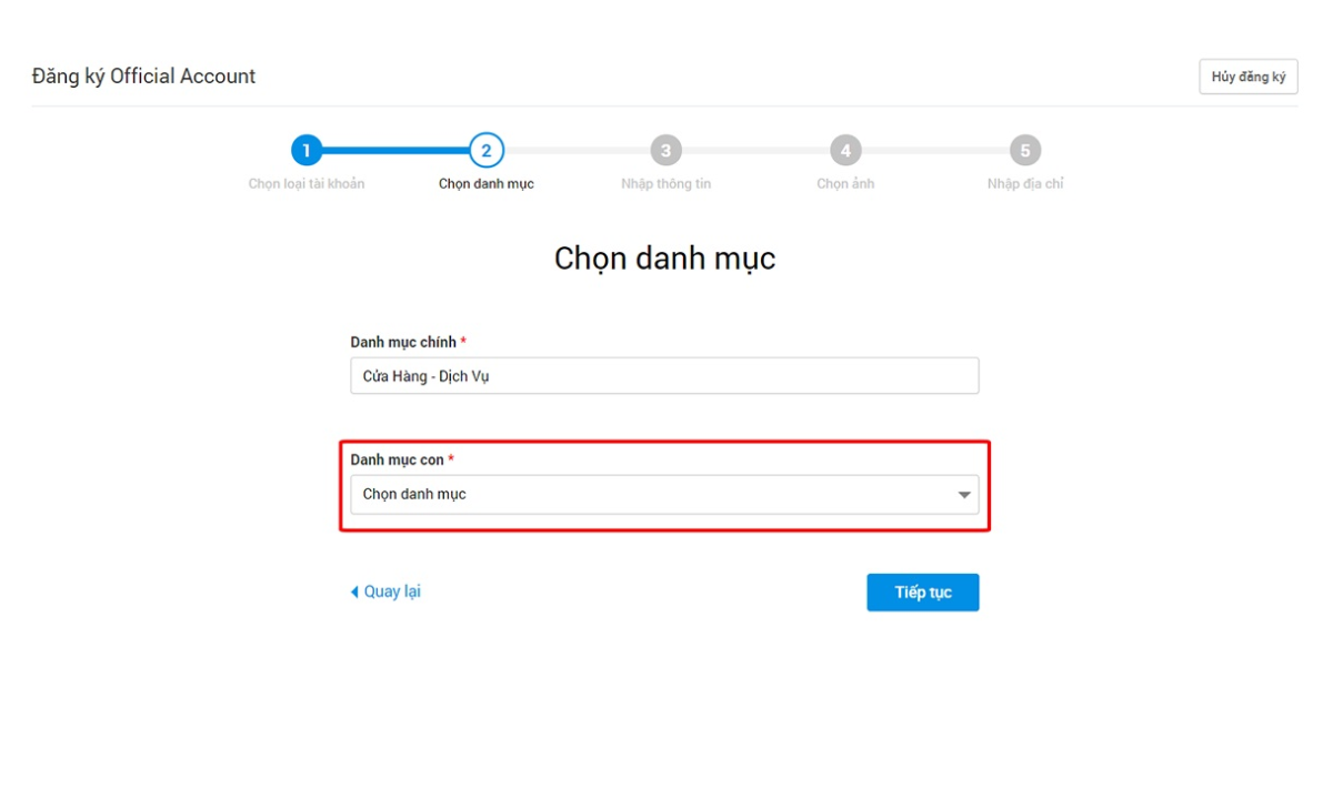 Chọn danh mục kinh doanh của doanh nghiệp